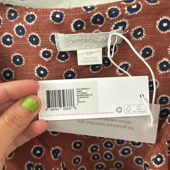 Outerknown Rhiannon cinnamon Brown floral wrap top organic cotton blend Small - Picture 5 of 5
